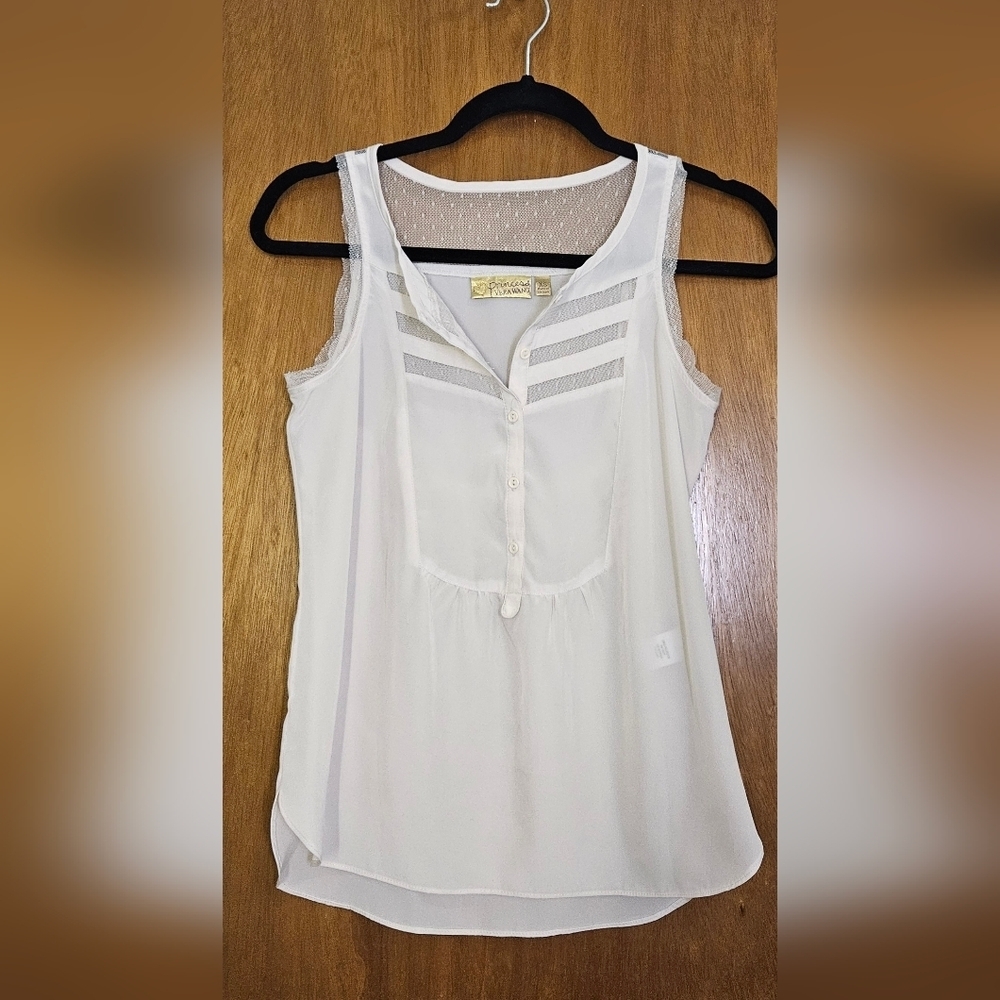 Vera Wang Top Women's Sz  XS Cream Flowy Sleeveless Mesh Lace